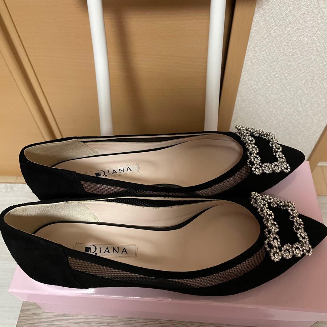 【新品未使用】ダイアナ　ビジューバックル付　フラットシューズ　ブラック　25cm