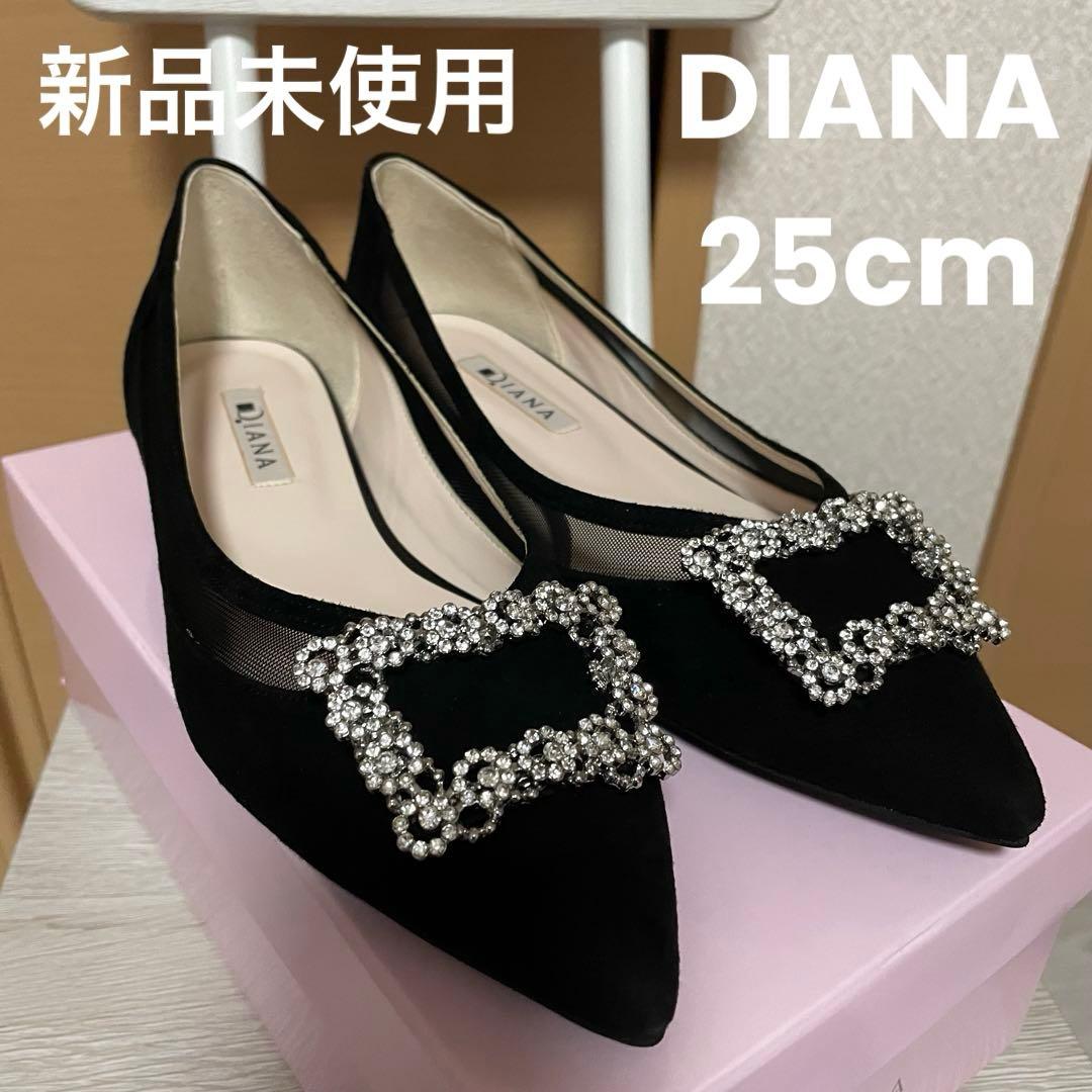 【新品未使用】ダイアナ　ビジューバックル付　フラットシューズ　ブラック　25cm