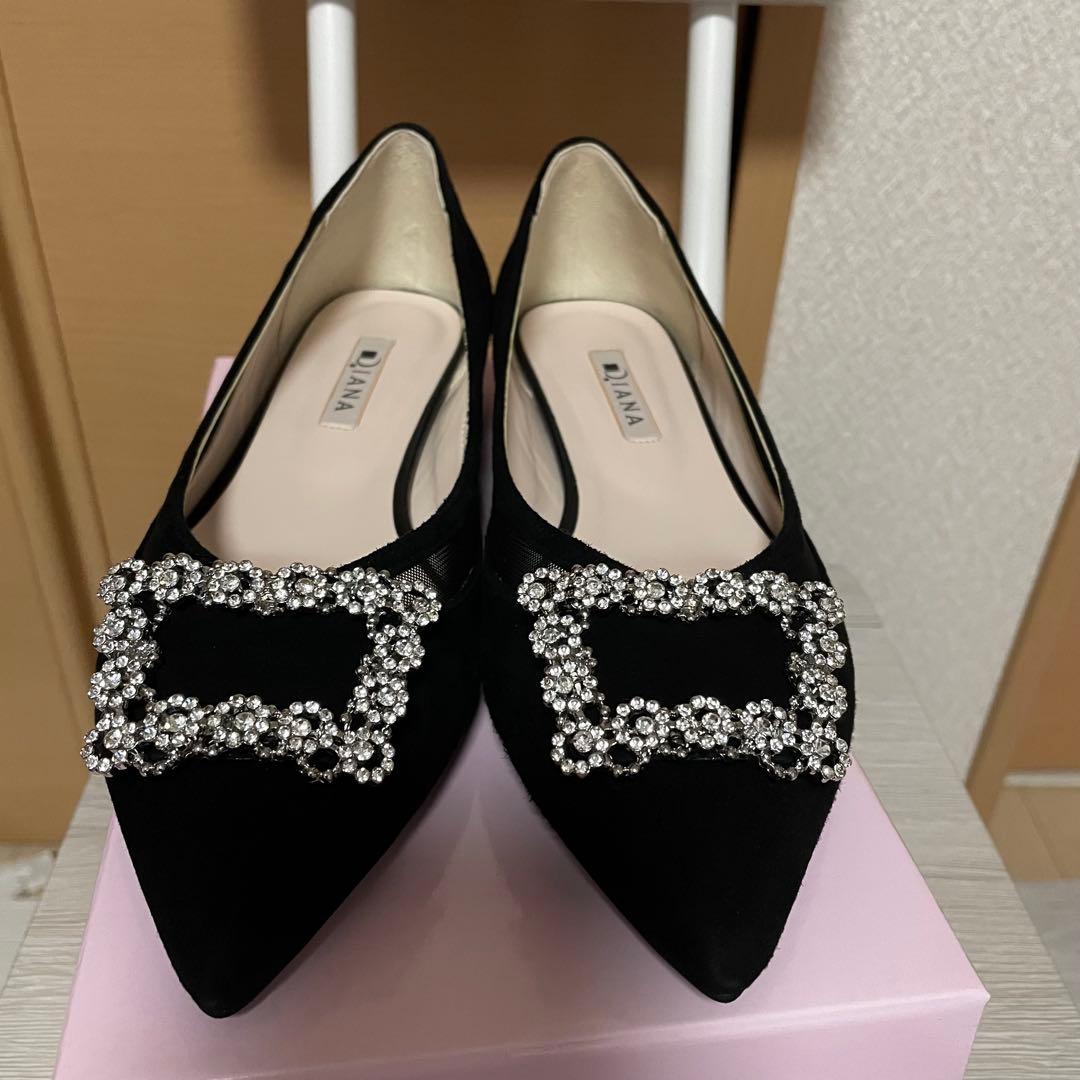 【新品未使用】ダイアナ　ビジューバックル付　フラットシューズ　ブラック　25cm