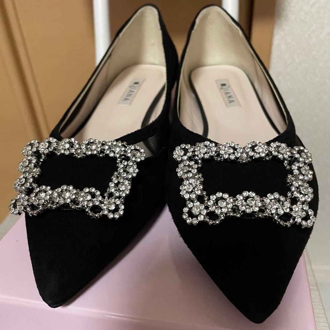 【新品未使用】ダイアナ　ビジューバックル付　フラットシューズ　ブラック　25cm