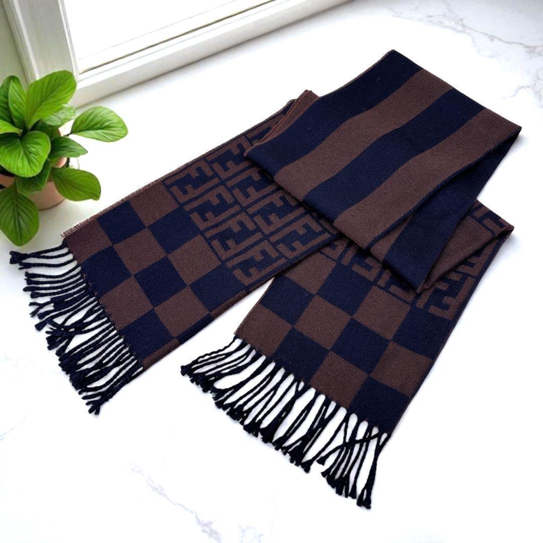 FENDI マフラー ストール ズッカ柄 ペカン ユニセックス ストライプ