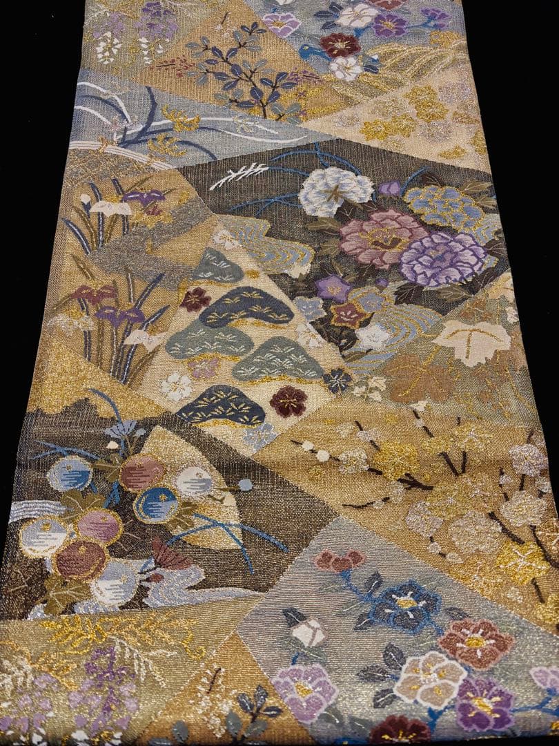 【未使用品】袋帯 明綴れ 四季花 キラキラ 六通