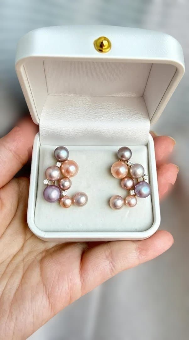 【極光星雲】淡水真珠 花珠級 14珠 豪華絢爛 ピアス 大粒 輝き最高 S925