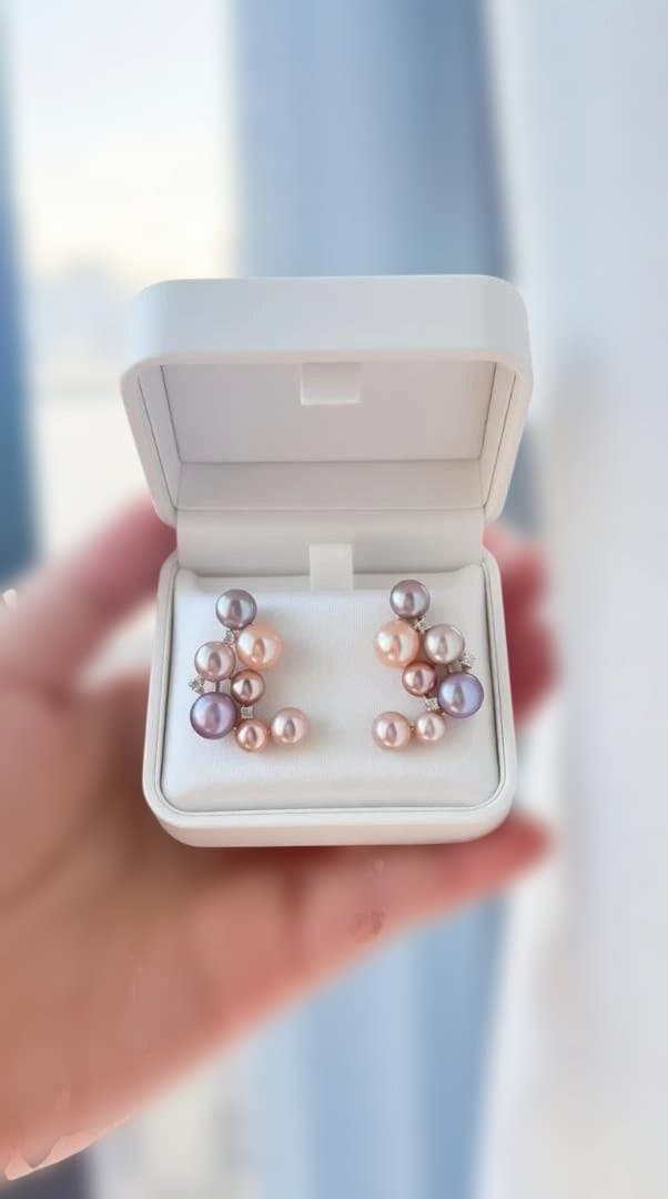 【極光星雲】淡水真珠 花珠級 14珠 豪華絢爛 ピアス 大粒 輝き最高 S925