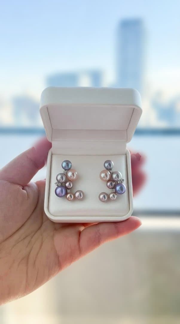 【極光星雲】淡水真珠 花珠級 14珠 豪華絢爛 ピアス 大粒 輝き最高 S925