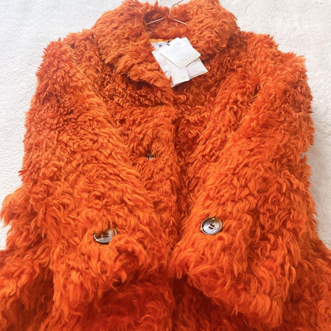 【PRIDE】新品　プライド　オレンジ　モヘア　ウェーブファー　カール　コート