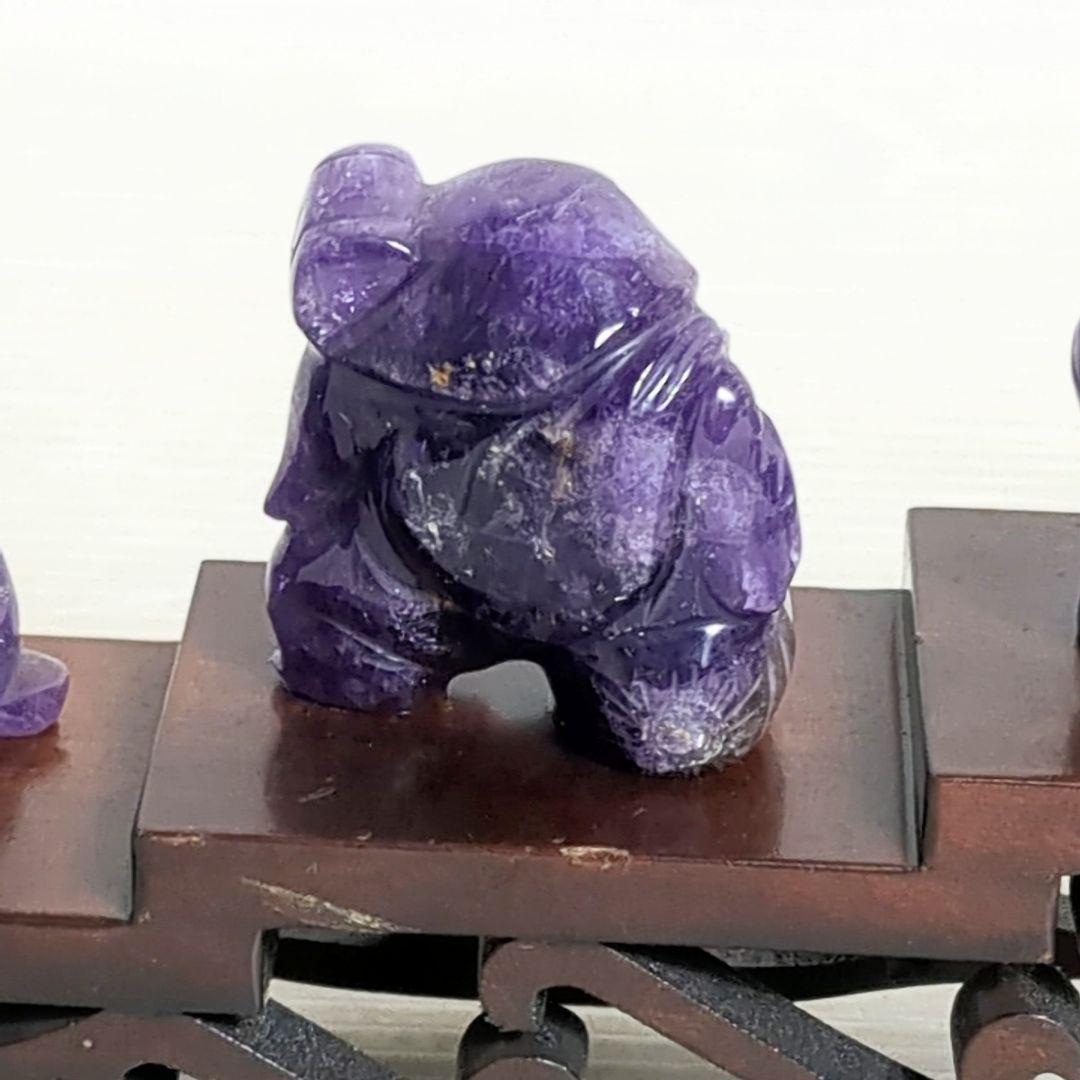 縁起物　紫水晶 アメジスト 七福神　置物 木製台座