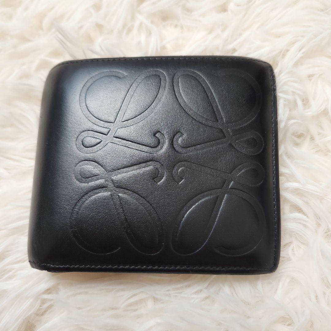 【希少】訳あり　ロエベ　LOEWE アナグラム　二つ折り財布　レザー ブラック
