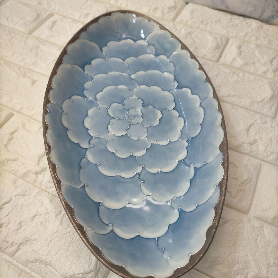 有田焼　文山窯　プラチナ牡丹　オーバルプレート　楕円皿　大皿　花柄食器　約37㎝