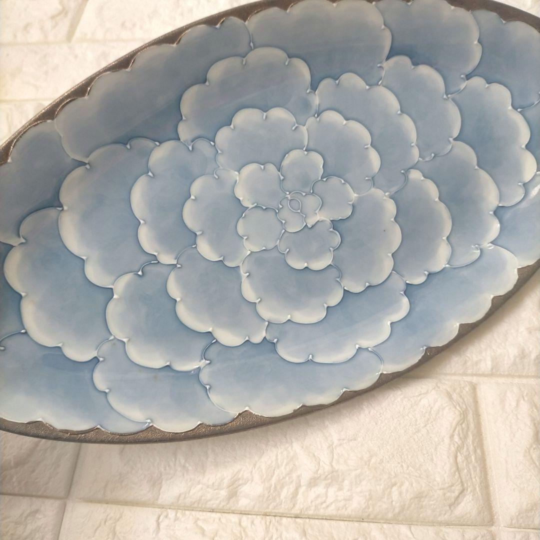 有田焼　文山窯　プラチナ牡丹　オーバルプレート　楕円皿　大皿　花柄食器　約37㎝