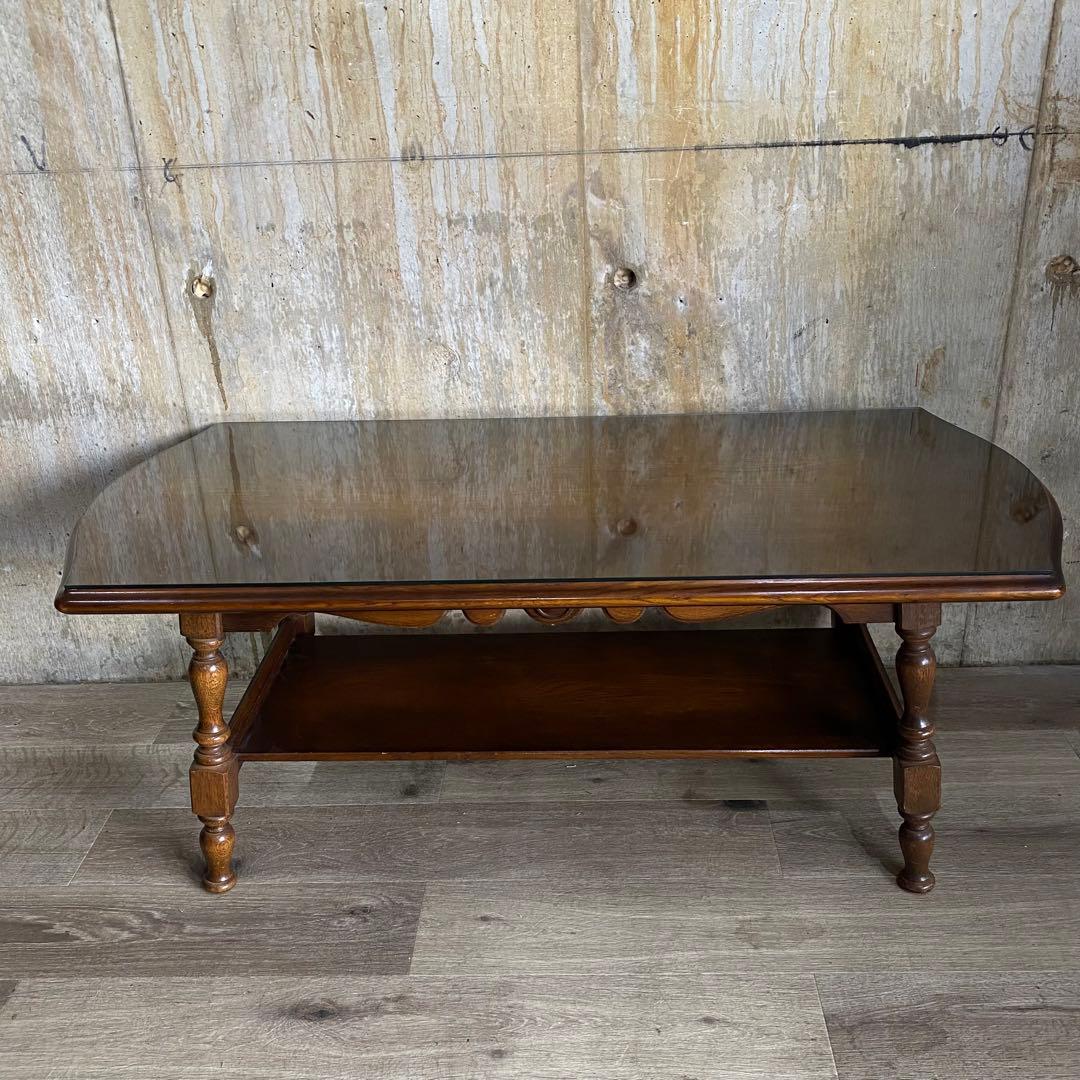 キツツキ　飛騨産業 センターテーブル　ガラス天板付き