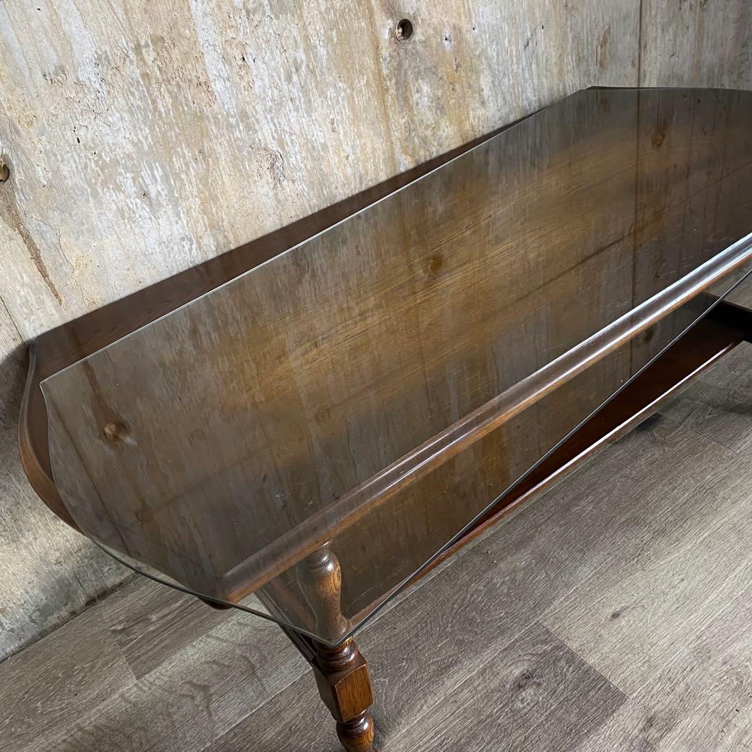 キツツキ　飛騨産業 センターテーブル　ガラス天板付き