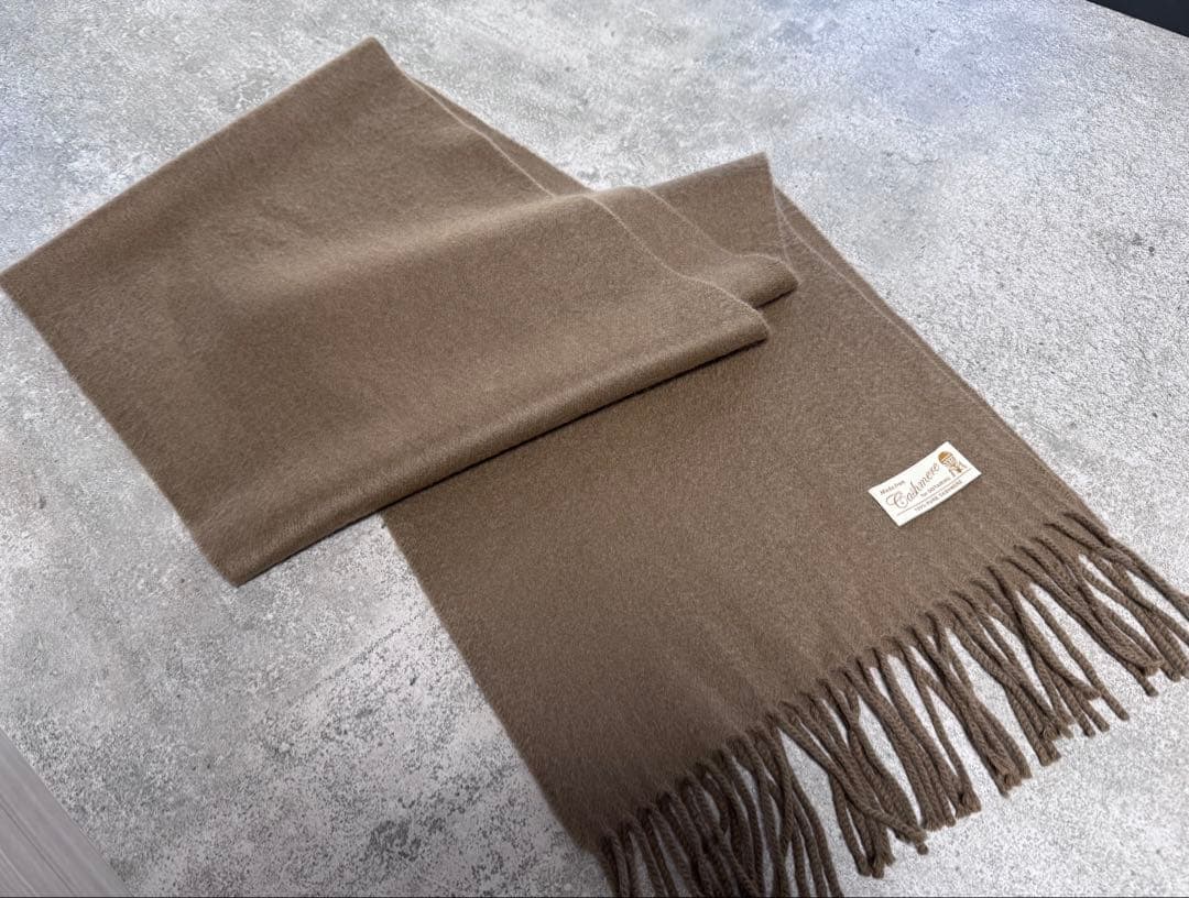 未使用　約2万　キャメル　五大陸　ピュアカシミヤ　マフラー　オンワード樫山