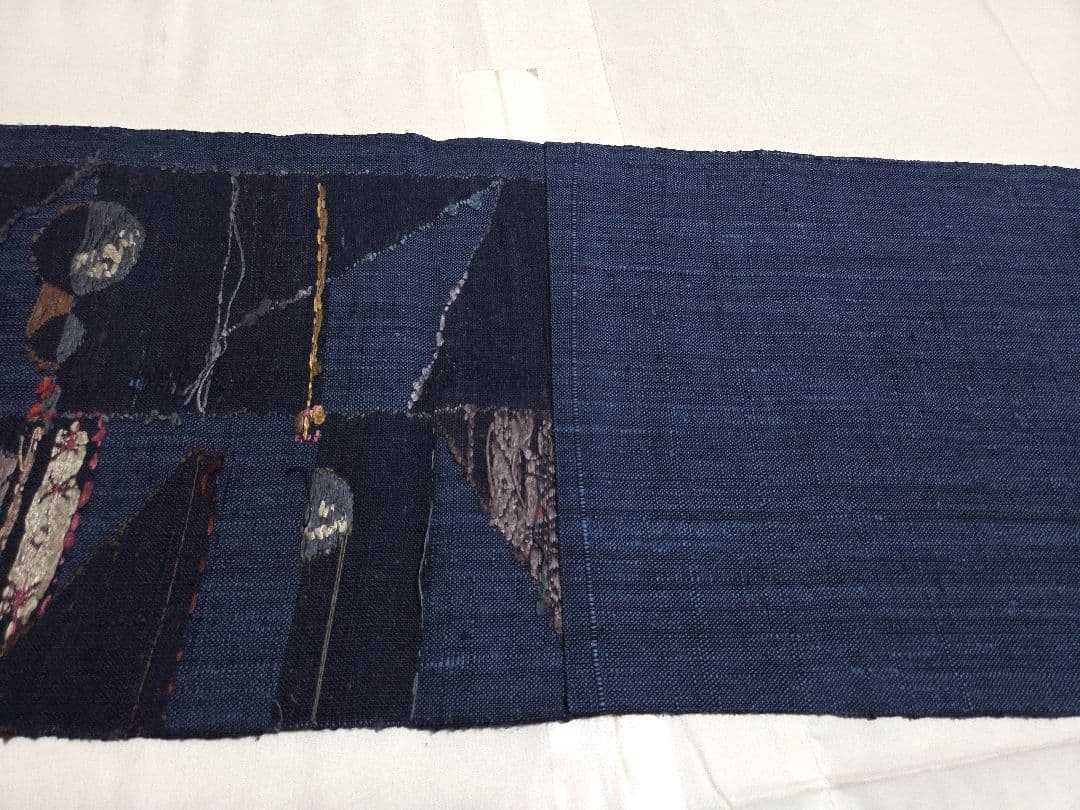 A◆着物くつろぎ 抽象デザイン ナチュラル 六通 紬 正絹 松葉仕立て名古屋帯