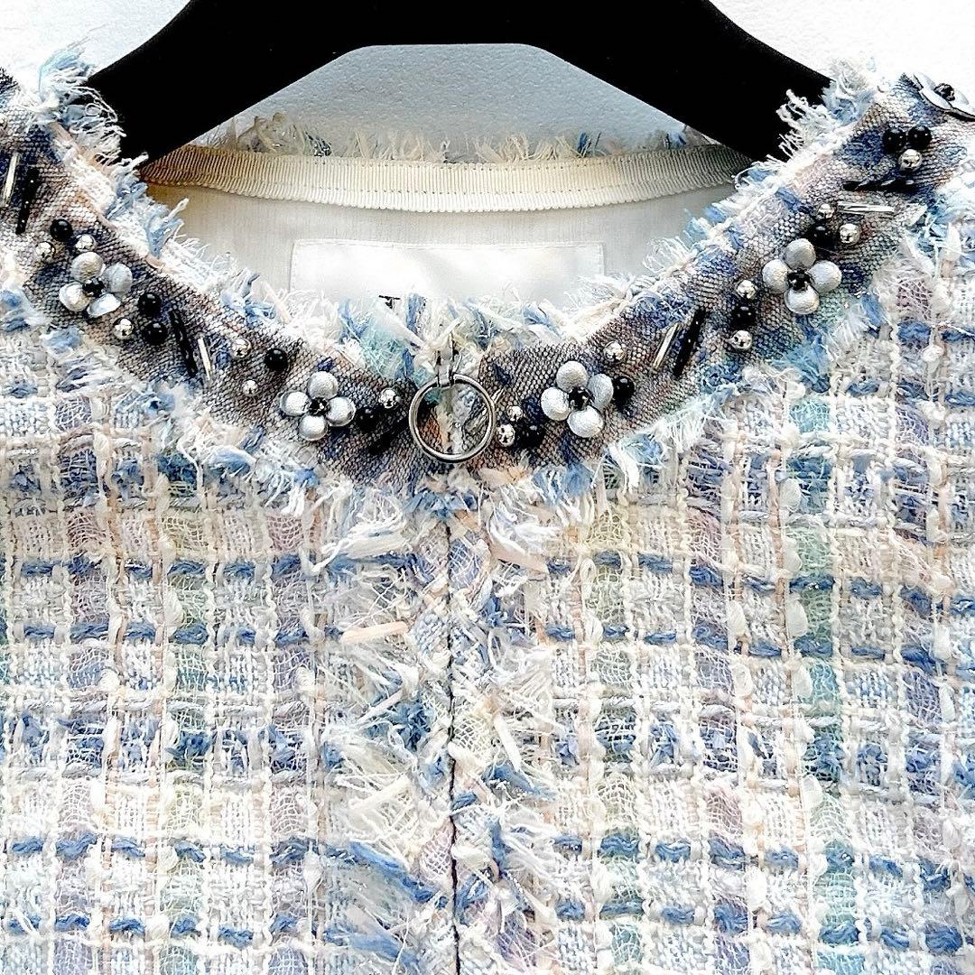 希少✨ルネマリアケントツイードジャケットお花ノーカラー最高級ファンシーツイード