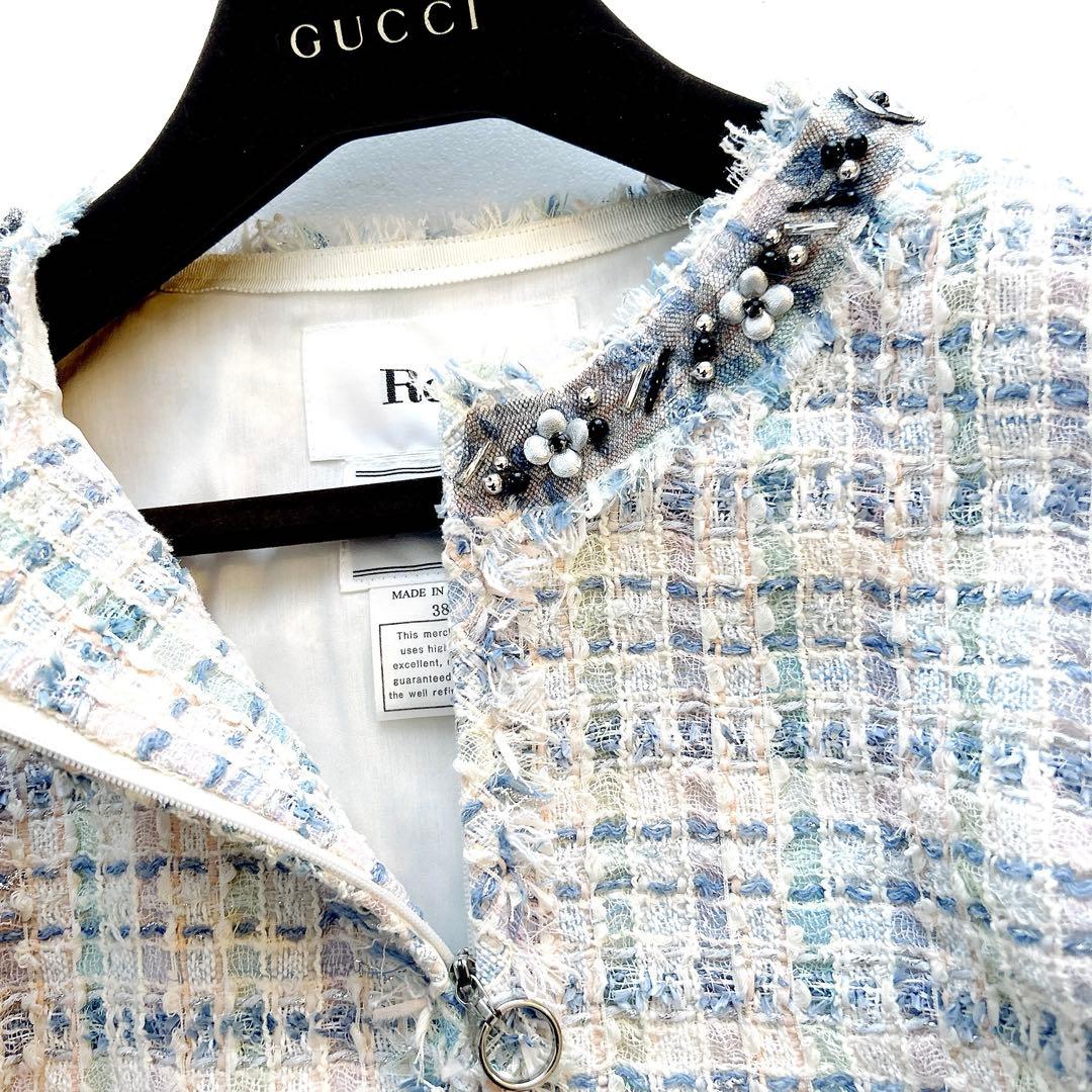 希少✨ルネマリアケントツイードジャケットお花ノーカラー最高級ファンシーツイード