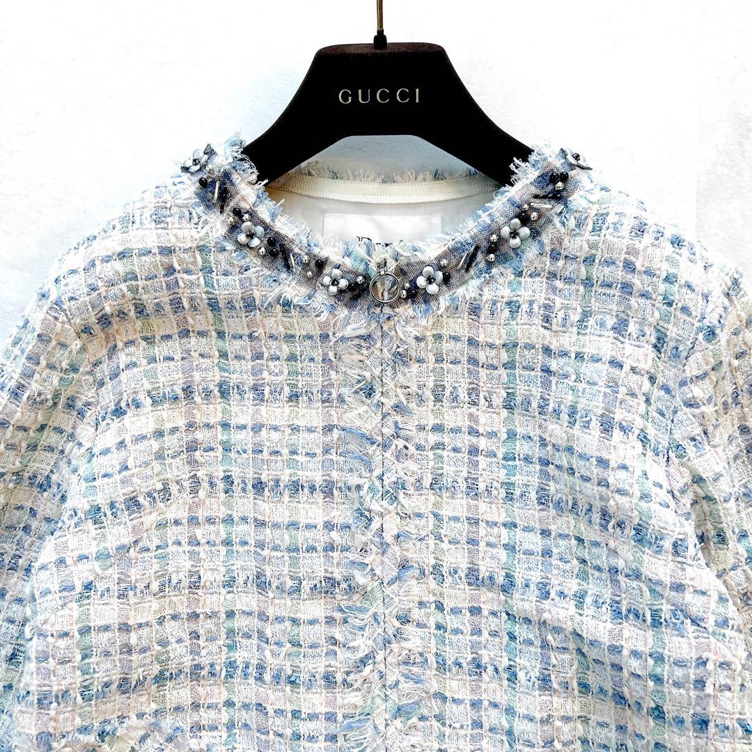 希少✨ルネマリアケントツイードジャケットお花ノーカラー最高級ファンシーツイード