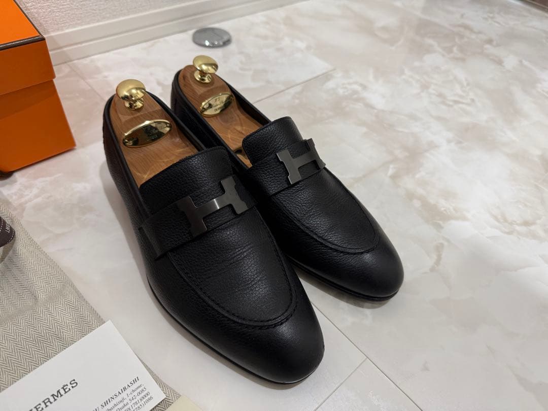 【超美品】エルメス モカシン 黒バックル　39 1/2