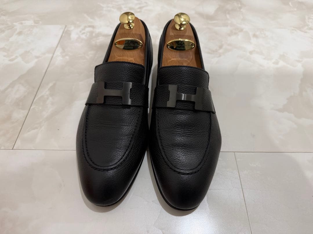 【超美品】エルメス モカシン 黒バックル　39 1/2