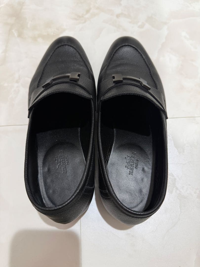 【超美品】エルメス モカシン 黒バックル　39 1/2