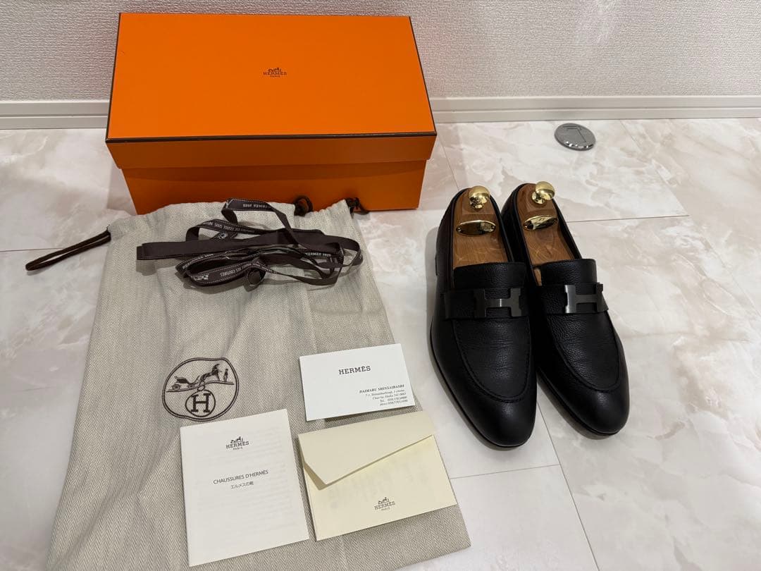 【超美品】エルメス モカシン 黒バックル　39 1/2