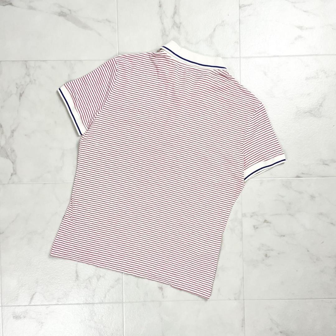 美品 PRADA ボーダー半袖ポロシャツ レッド サイズL*ED203
