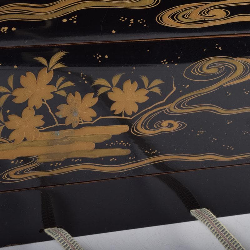 茶道具　黒漆　花草蒔絵　五段重箱　共箱　C　9121