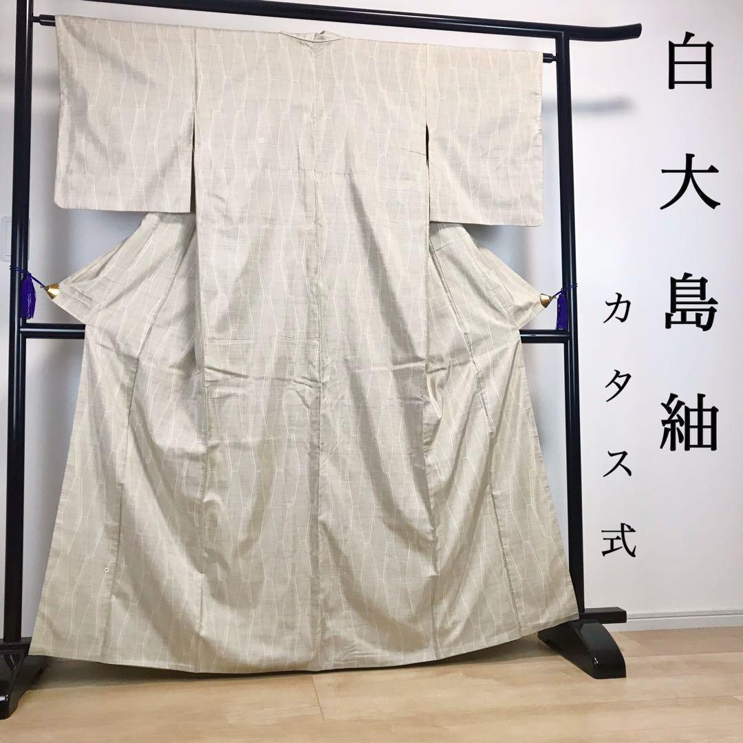 ZF-785 白大島紬 カタス式 正絹 袷 広衿 高級 上質 逸品