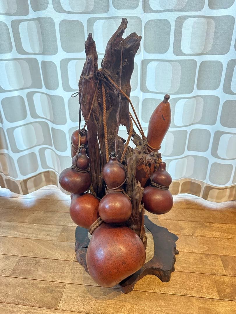 アジアンスタイル 木製装飾品 オーナメント オブジェ ひょうたん レトロ 骨董