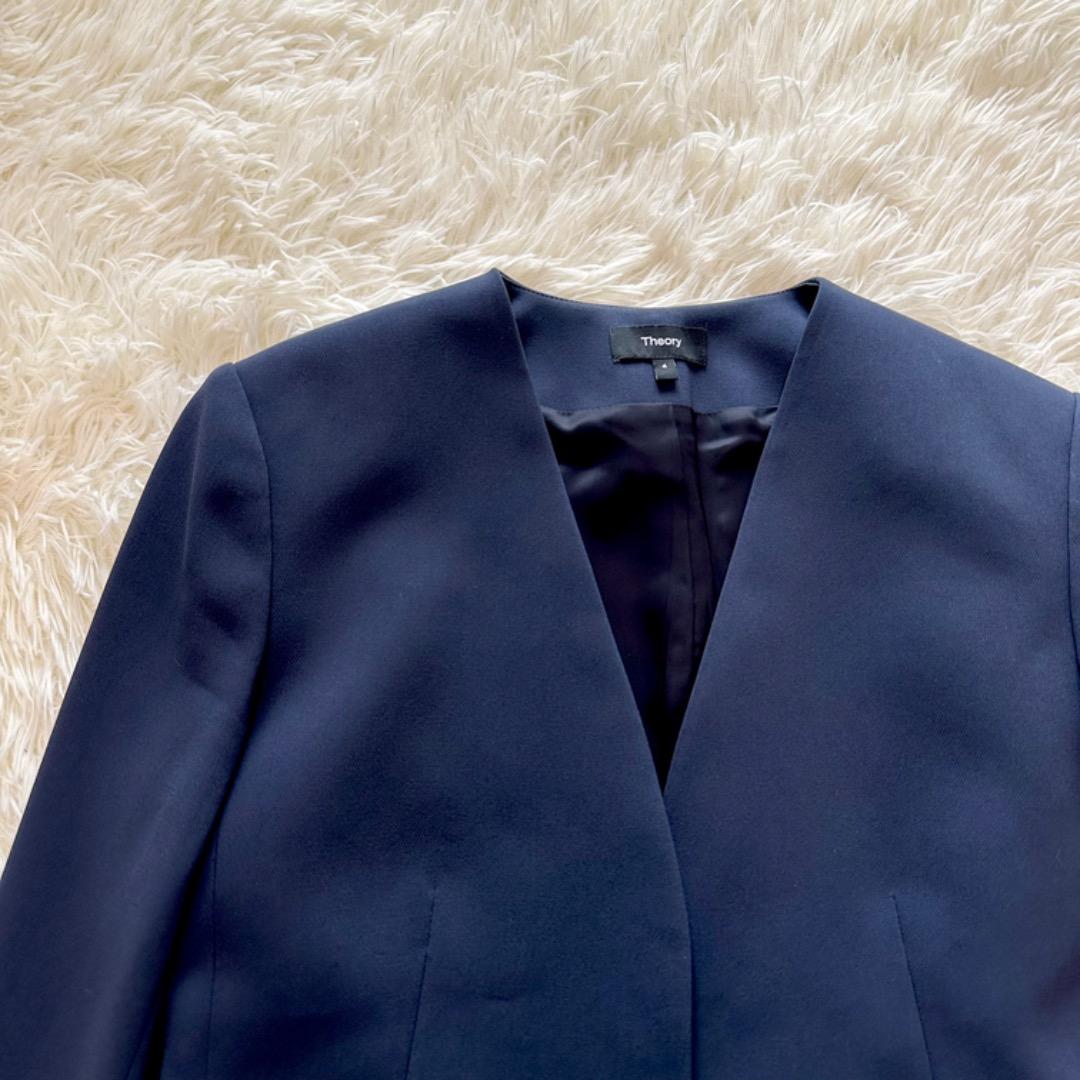 theory ボタンレス　カラーレス　ジャケット　ネイビー
