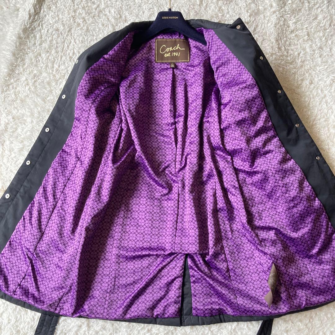 極美品　コーチ　キルティングコート　ベルト付き　裏地総柄　シグネチャー　黒S