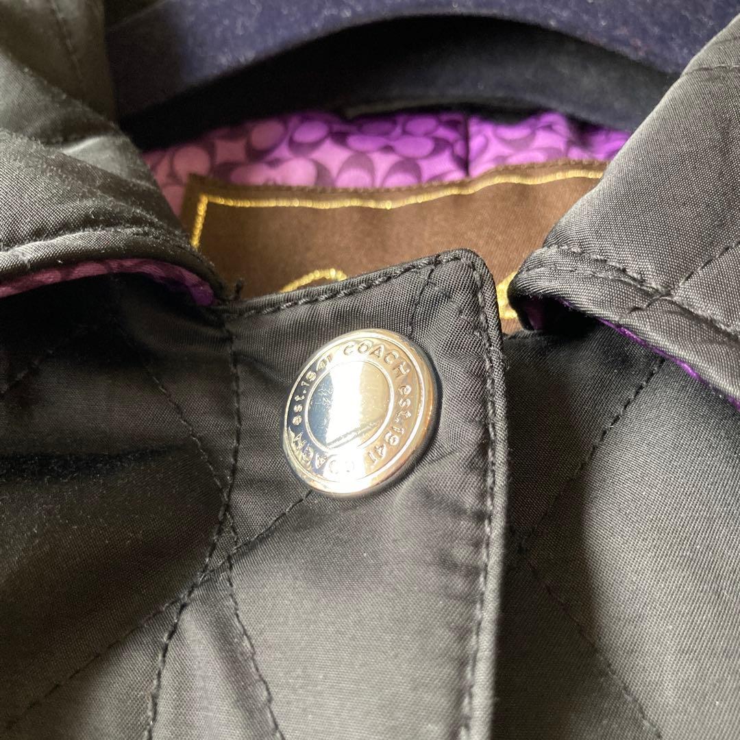 極美品　コーチ　キルティングコート　ベルト付き　裏地総柄　シグネチャー　黒S