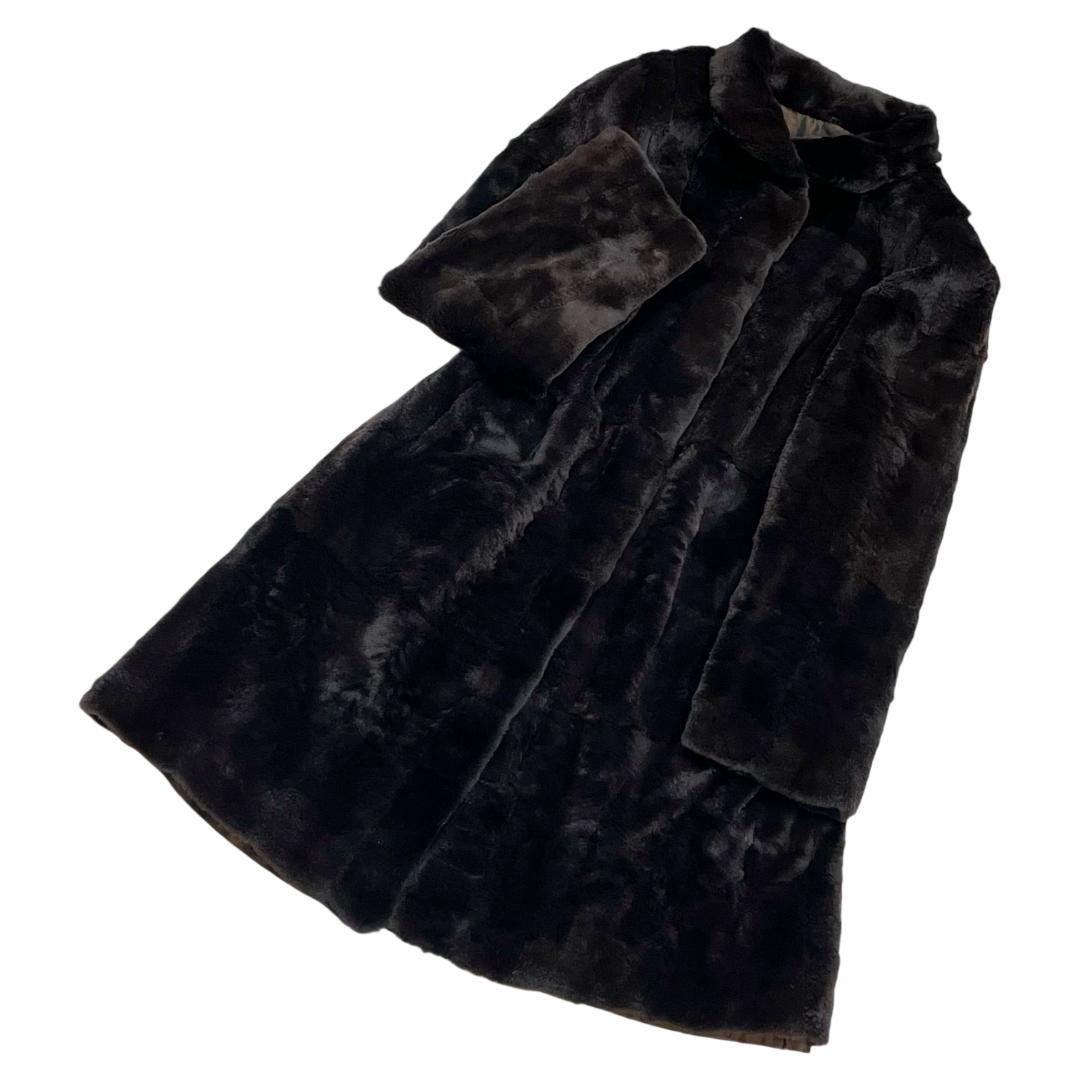 総丈97 フード付 ミンクシェアード リアルファーロングコート XL ブラック