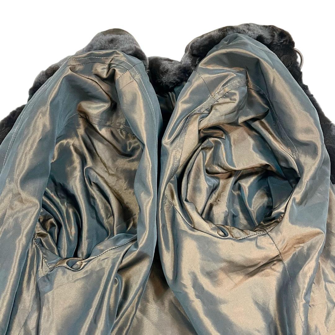 総丈97 フード付 ミンクシェアード リアルファーロングコート XL ブラック