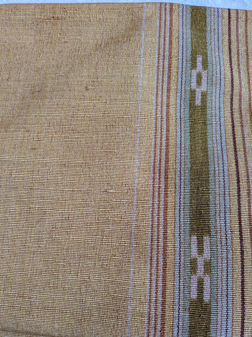 【美品】ミンサー織 名古屋帯 明るめの鶯色(落ち着いた黄色寄り) モスグリーン