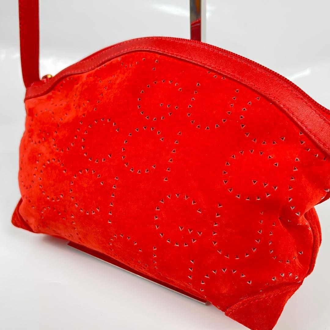 【極美品】GUCCIグッチ スエード ショルダーバッグ レッド GG柄 斜めがけ