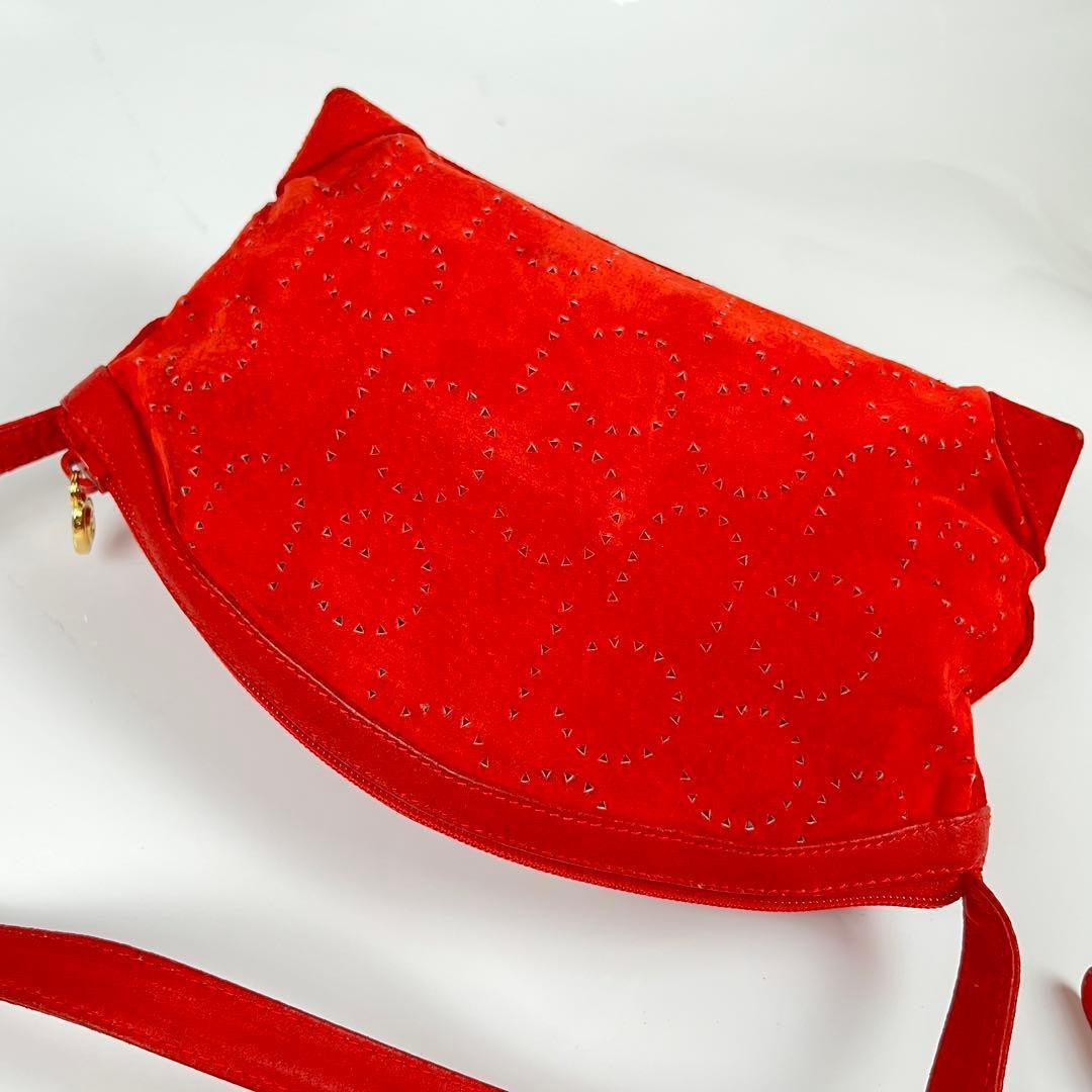 【極美品】GUCCIグッチ スエード ショルダーバッグ レッド GG柄 斜めがけ