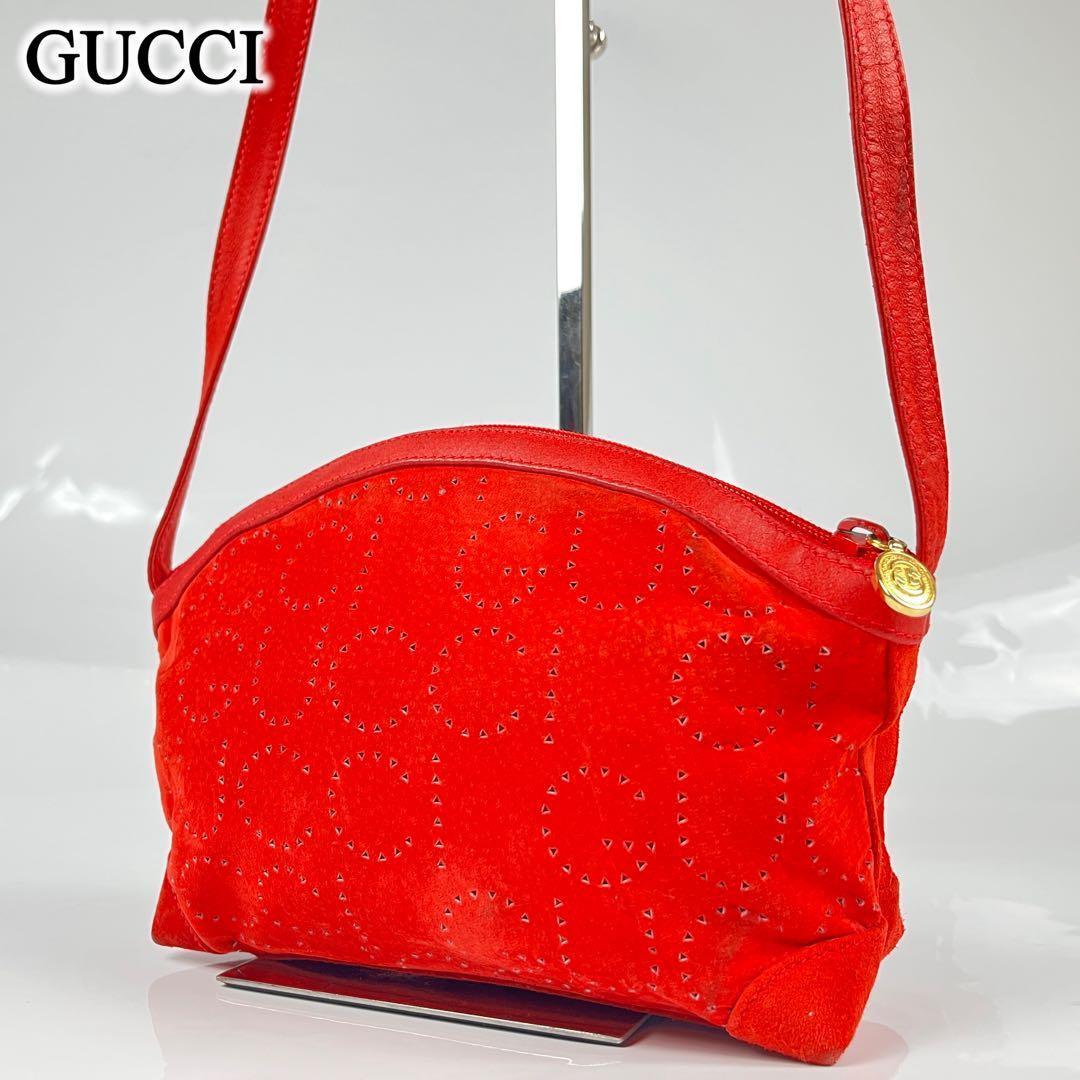 【極美品】GUCCIグッチ スエード ショルダーバッグ レッド GG柄 斜めがけ