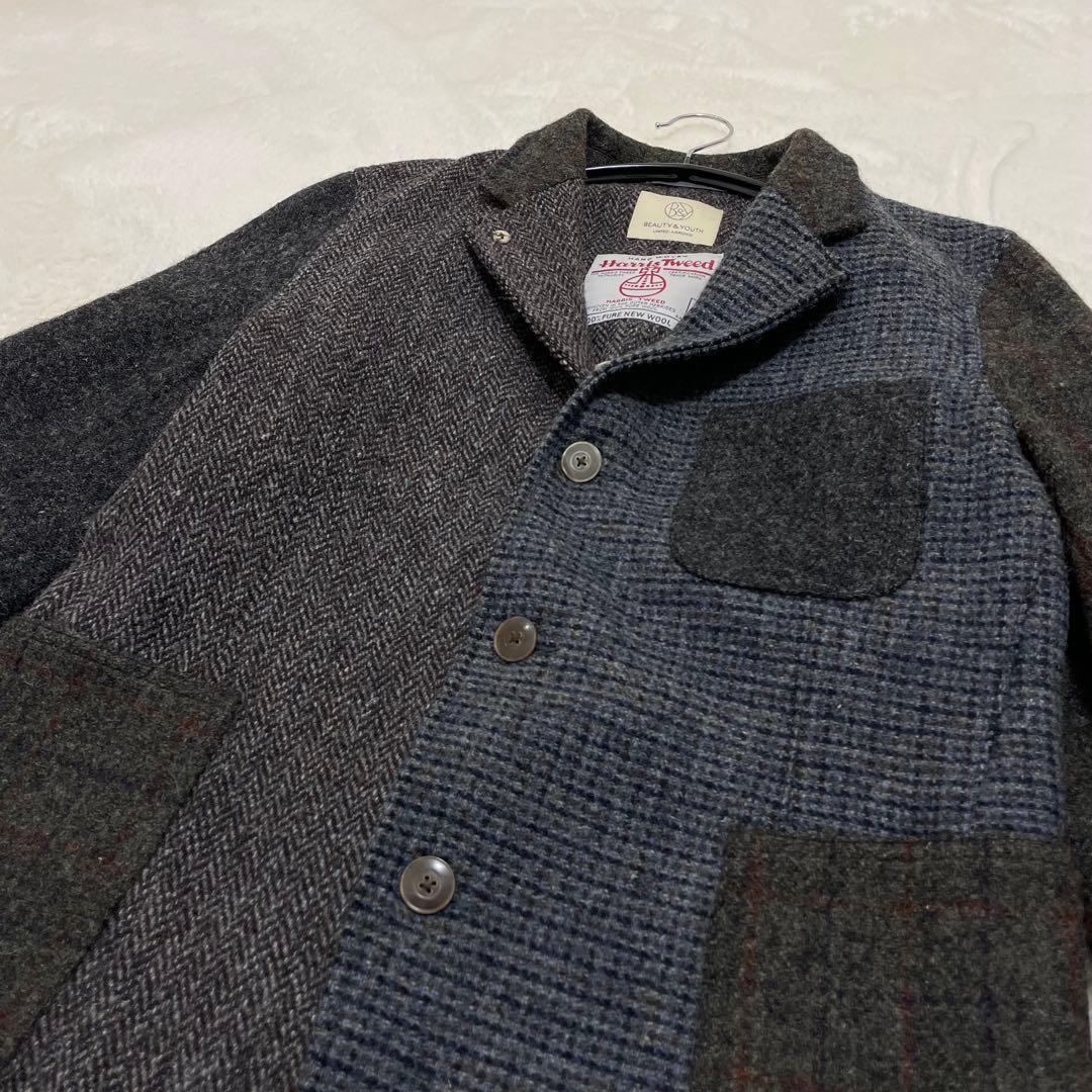 【美品】BEAUTY＆YOUTHハリスツイードクレージーパターンジャケットS