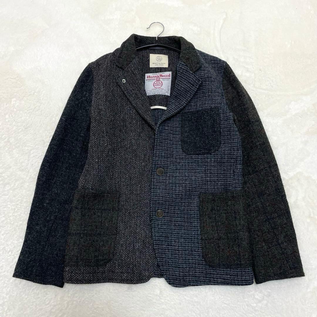 【美品】BEAUTY＆YOUTHハリスツイードクレージーパターンジャケットS