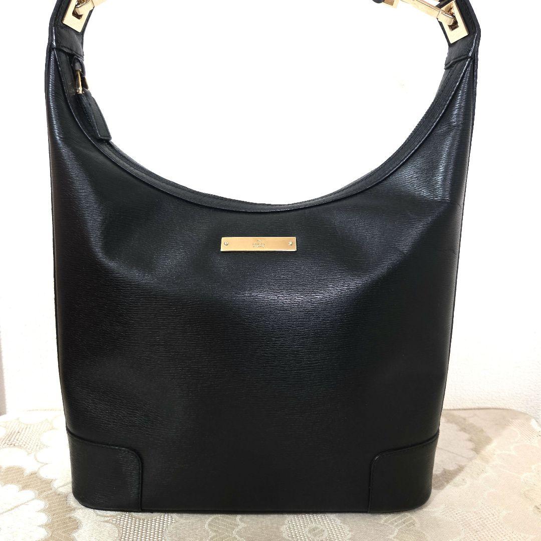 GUCCI グッチ☆ワンショルダーバッグ オールレザー ブラック プレート