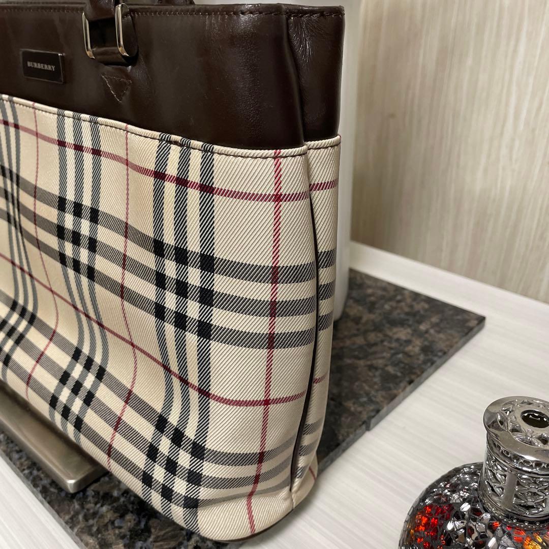 Burberry バーバリー　トートバッグ　ノバチェック　レザー　ロゴプレート