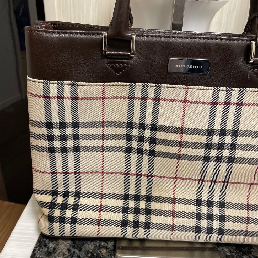Burberry バーバリー　トートバッグ　ノバチェック　レザー　ロゴプレート