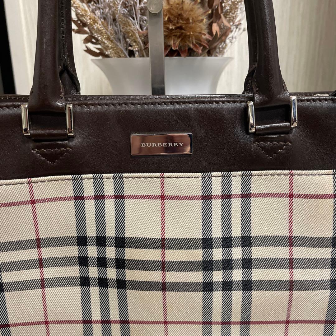 Burberry バーバリー　トートバッグ　ノバチェック　レザー　ロゴプレート