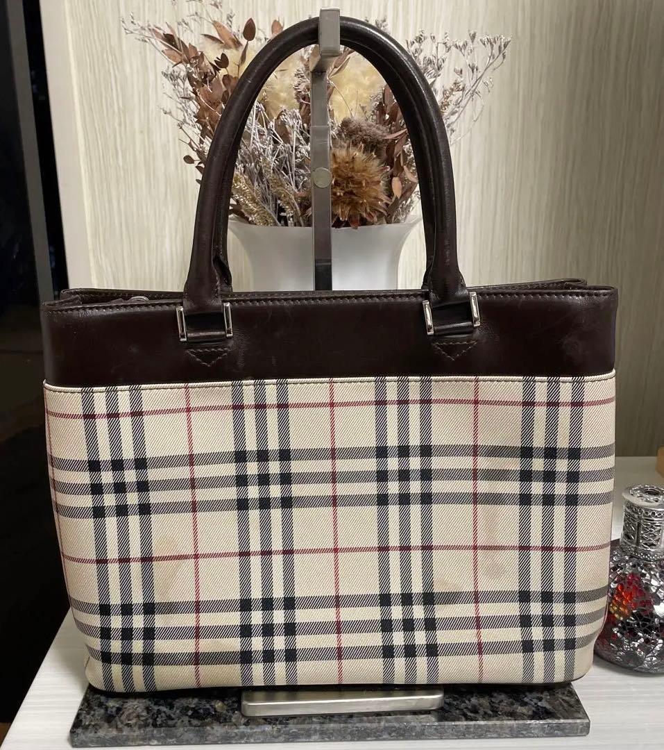 Burberry バーバリー　トートバッグ　ノバチェック　レザー　ロゴプレート