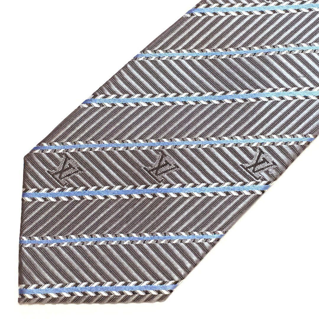 未使用級 ルイヴィトン Louis Vuitton ネクタイ グレー ストライプ