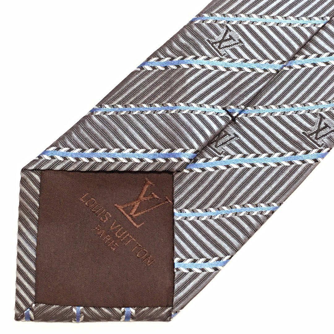未使用級 ルイヴィトン Louis Vuitton ネクタイ グレー ストライプ