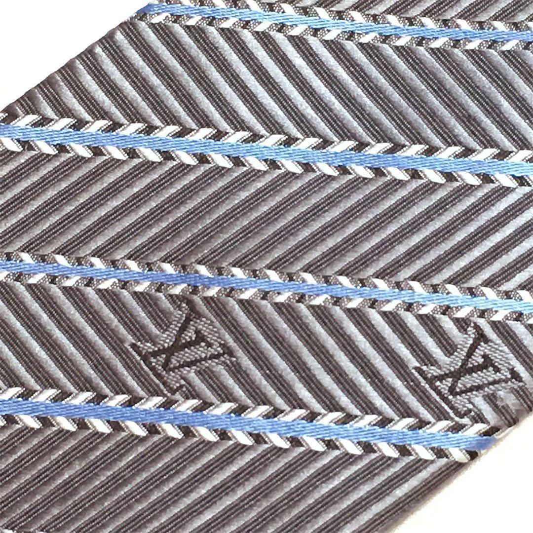 未使用級 ルイヴィトン Louis Vuitton ネクタイ グレー ストライプ