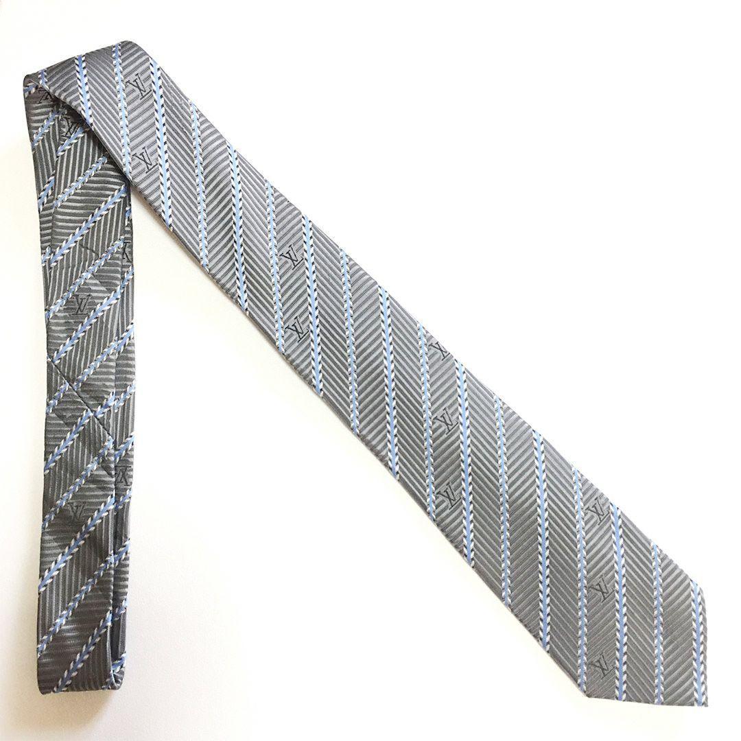 未使用級 ルイヴィトン Louis Vuitton ネクタイ グレー ストライプ