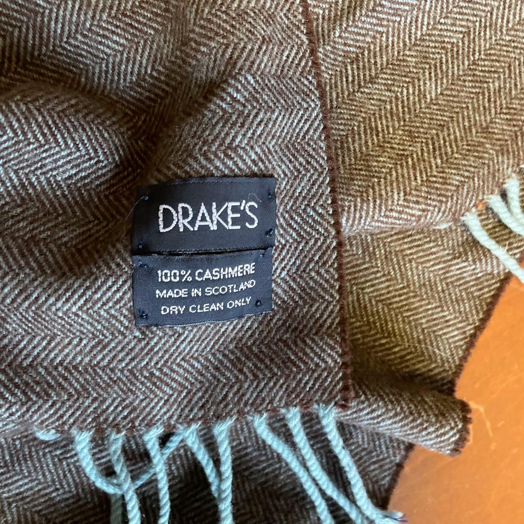 ③ドレイクス DRAKE'S マフラー　カシミア100% グレー基調　未使用品